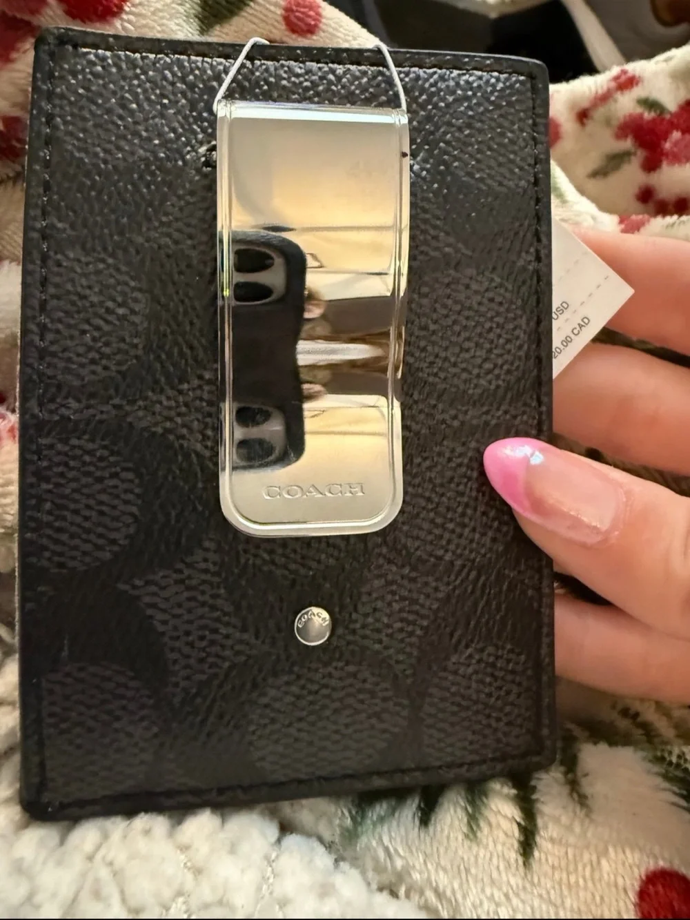 NWT COACH Men's Money Clip Card Case in Signature Canvas Billfold Charcoal